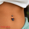 Piercing nombril en titane double strass griffé