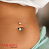 Piercing nombril titane opale griffé doré