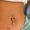 Piercing nombril fleur et zirconium en cage or rosé