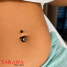 Piercing nombril titane deux strass noir