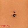 Piercing nombril titane deux strass noir