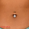Piercing nombril Or jaune 14k Fleur cristal