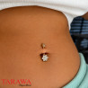 Piercing nombril Or jaune 14k Fleur cristal