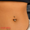 Piercing nombril discret doré double strass Blanc