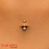 Piercing nombril discret doré double strass Blanc