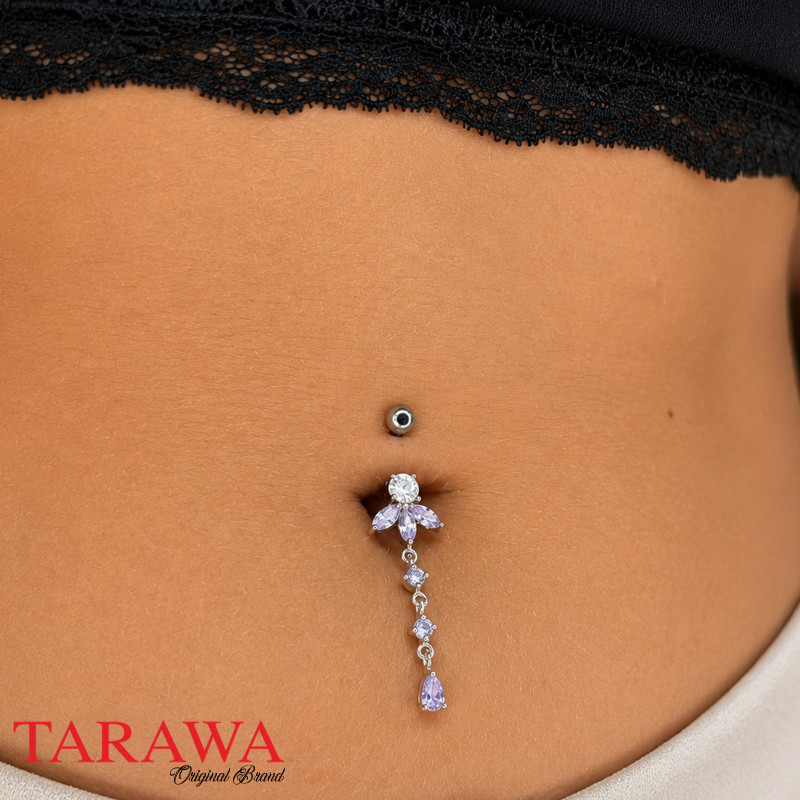 Piercing nombril argent fleur orchidée pendant