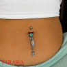 Piercing nombril plume & flèche – acier 316l, zircon blanc ou turquoise