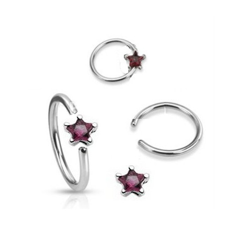 Anneaux de piercing 1.6mm motif étoile cristal de couleur violet pour nombril téton et piercing intime féminin