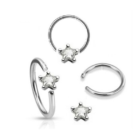 Anneaux de piercing 1.6mm motif étoile cristal de couleur blanc pour nombril téton et piercing intime féminin