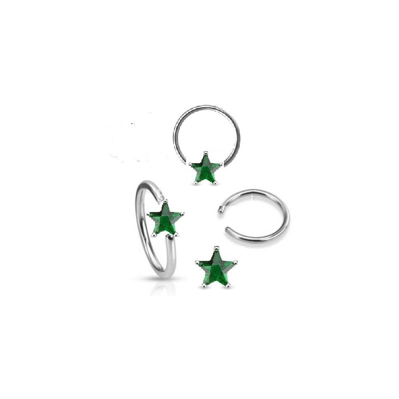 Anneaux de piercing 1.6mm motif étoile cristal de couleur vert pour nombril téton et piercing intime féminin