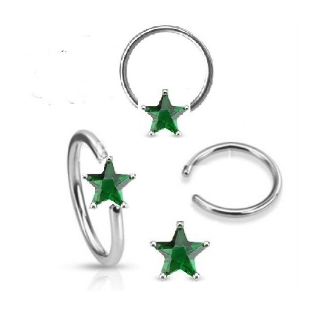 Anneaux de piercing 1.6mm motif étoile cristal de couleur vert pour nombril téton et piercing intime féminin