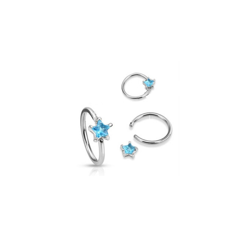 Anneaux de piercing 1.6mm motif étoile cristal de couleur bleu turquoise pour nombril téton et piercing intime féminin