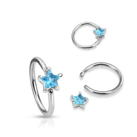 Anneaux de piercing 1.6mm motif étoile cristal de couleur bleu turquoise pour nombril téton et piercing intime féminin