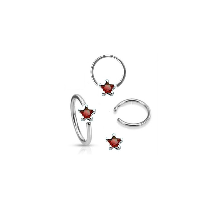 Anneaux de piercing 1.6mm motif étoile cristal de couleur rouge pour nombril téton et piercing intime féminin