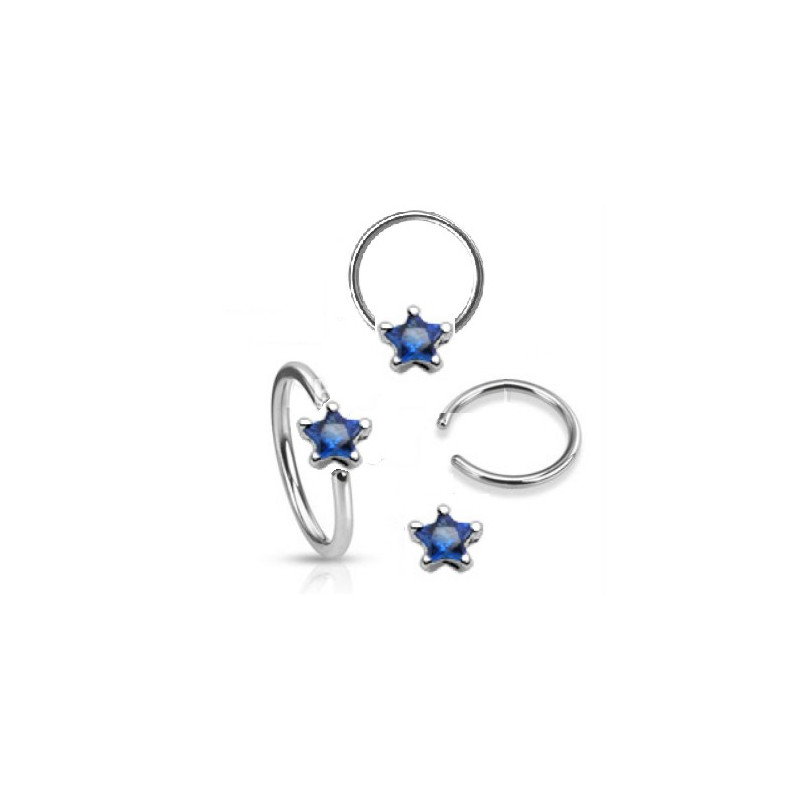 Anneaux de piercing 1.6mm motif étoile cristal de couleur bleu foncé pour nombril téton et piercing intime féminin