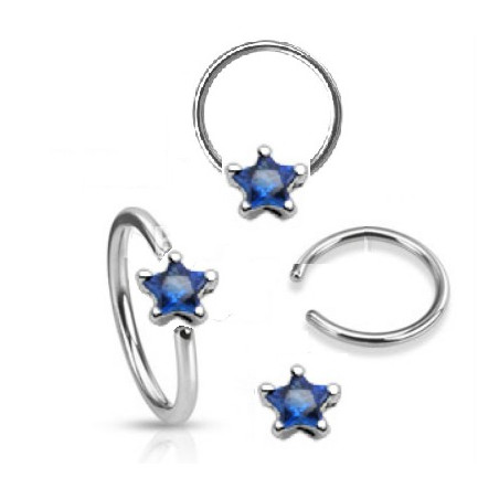 Anneaux de piercing 1.6mm motif étoile cristal de couleur bleu foncé pour nombril téton et piercing intime féminin