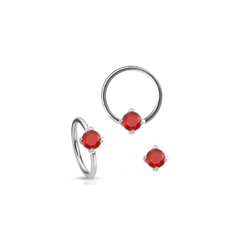 Anneaux piercing diamètre 1.6mm solitaire cristal couleur rouge pour piercing nombril, piercing téton, piercing intime féminin