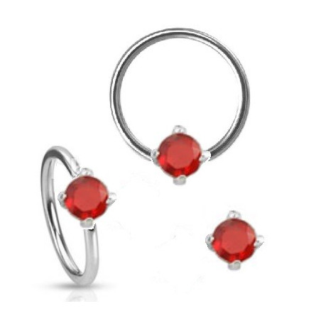 Anneaux piercing diamètre 1.6mm solitaire cristal couleur rouge pour piercing nombril, piercing téton, piercing intime féminin
