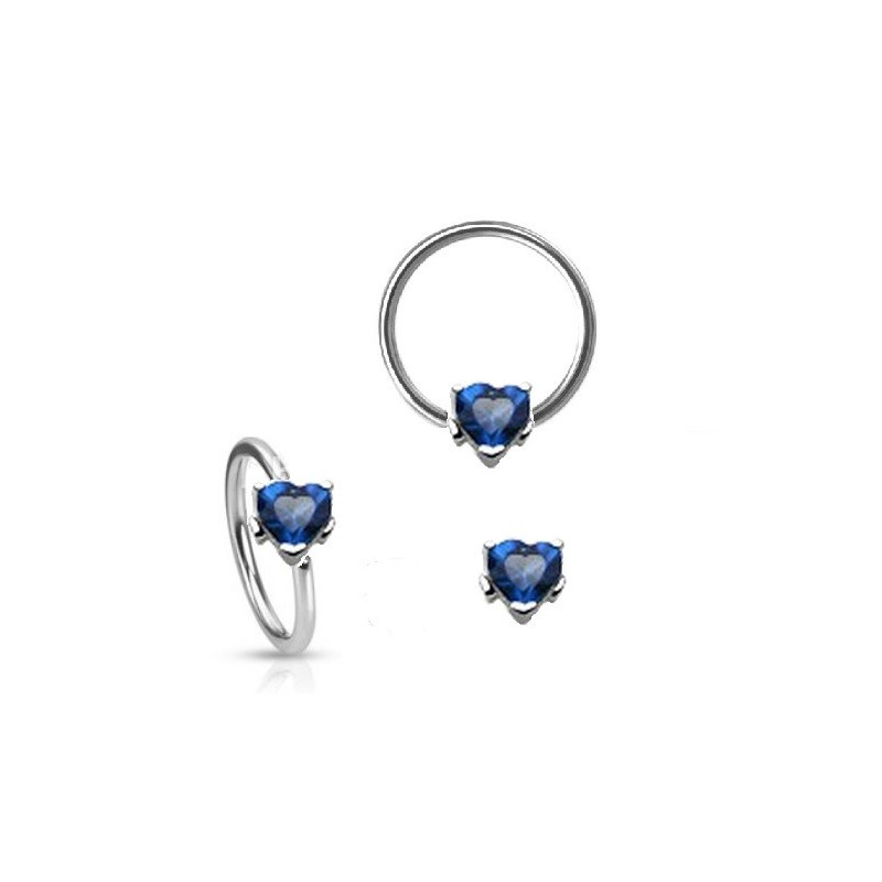 Piercing anneau motif coeur cristal oxyde de zirconium couleur bleu pour piercing nombril piercing téton génital pour femme