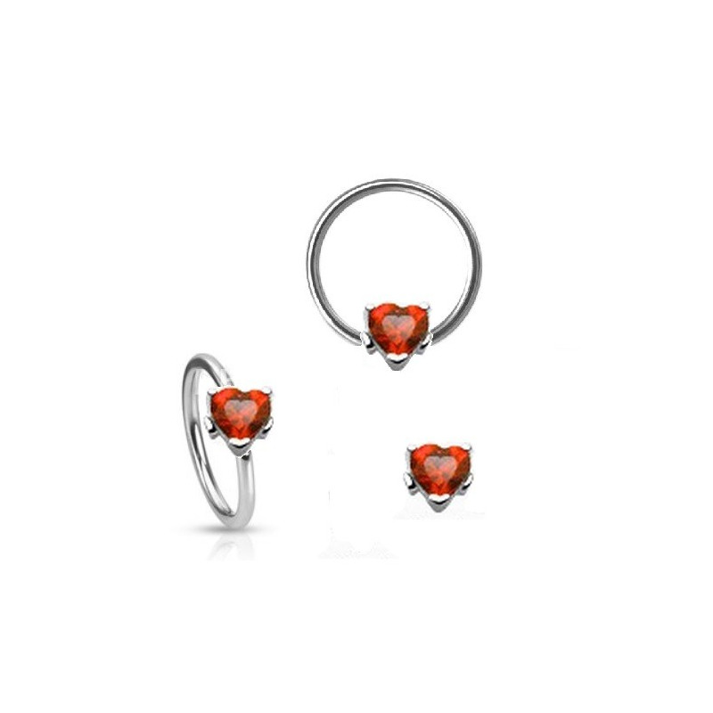 Piercing anneau motif coeur cristal oxyde de zirconium couleur rouge pour piercing nombril piercing téton génital pour femme