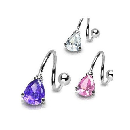 Piercing spiral acier chirurgical 1.6mm de diamètre cristal motif goutte d'eau pour nombril et piercing sexe féminin