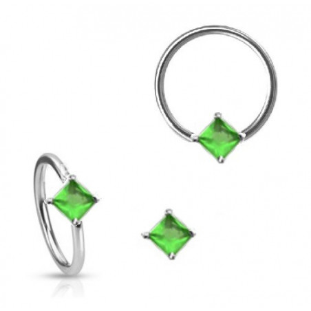 Anneau de piercing en acier chirurgical 1.6mm de diamètre avec cristal vert forme carré pour nombril teton et sexe féminin