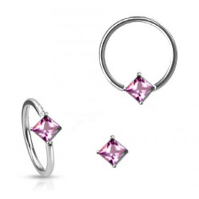 Anneau de piercing en acier chirurgical 1.6mm de diamètre avec cristal rose forme carré pour nombril teton et sexe féminin