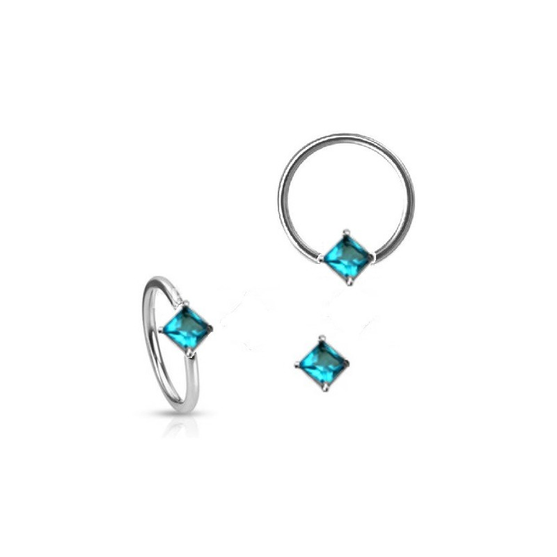 Anneau de piercing en acier chirurgical 1.6mm de diamètre avec cristal turquoise forme carré pour nombril teton et sexe féminin