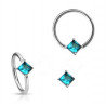 Anneau de piercing en acier chirurgical 1.6mm de diamètre avec cristal turquoise forme carré pour nombril teton et sexe féminin