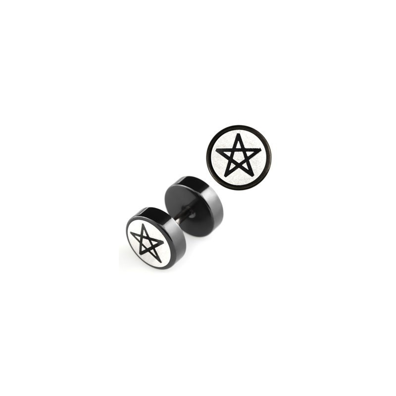 piercing oreille Faux piercing plug écarteur logo pintacle en acier chirurgical noir