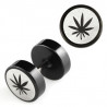 Piercing Oreille faux plug logo feuille de cannabis acier noir imitation écarteur