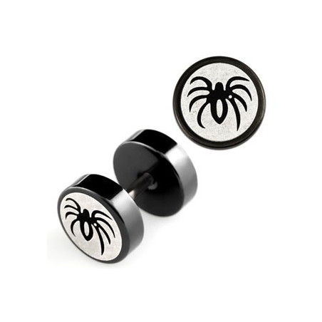 Piercing oreille imitation plug écarteur logo araignée en acier couleur noir