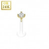 Piercing Labret Or or jaune 14 carats chic et discret Cristal blanc griffé berre en Bioflex 2mm