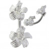 Piercing banane de nombril motif double fleur Hibiscus en argent massif 925 barre titane