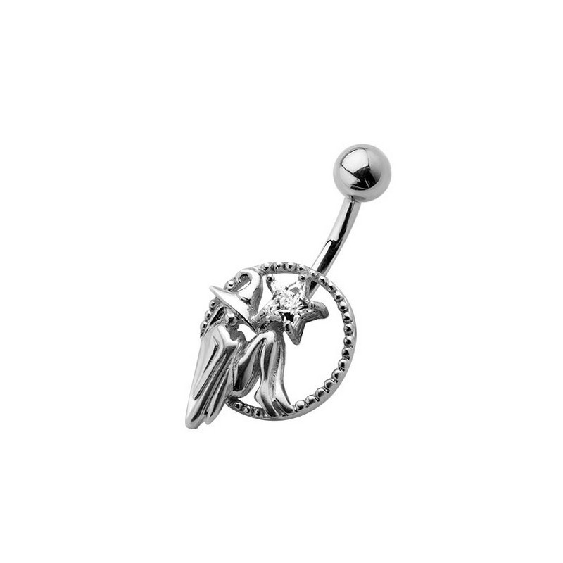 Piercing nombril tout en acier chirurical de qualité motif sorcière étoile cristal blanche pas cher