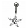 Piercing nombril acier chirurgical de qualité motif fleur cinq pétal en cristal blanc monture acier