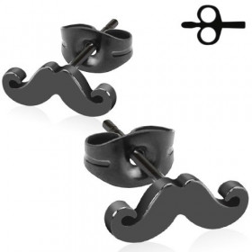 Boucles d'Oreille en acie chirurgical de couleur noir anti allergie motif Moustache pas cher