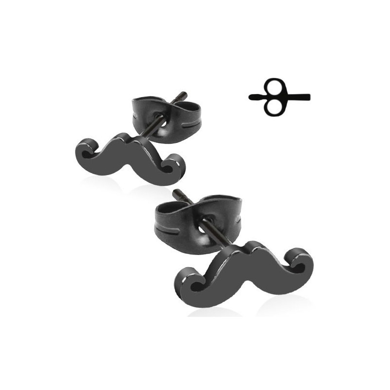 Boucles d'Oreille en acie chirurgical de couleur noir anti allergie motif Moustache pas cher