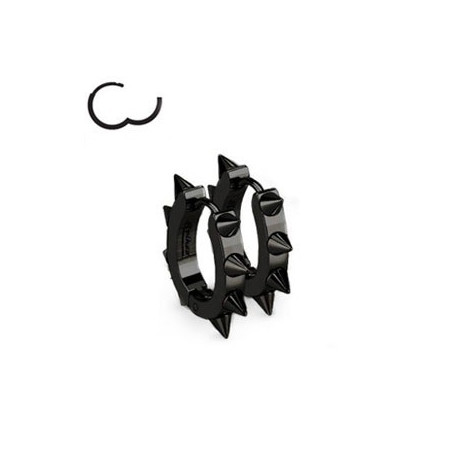 Boucles d'Oreille anneau à clip en acier chirurgical de couleur noir en forme ovale motif pointe rock