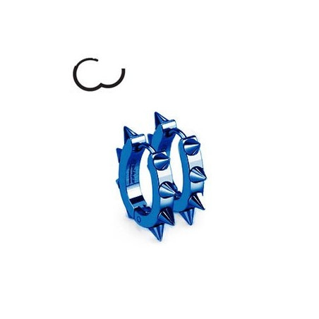 Boucles d'Oreille anneau à clip en acier chirurgical de couleur bleu en forme ovale motif pointe rock
