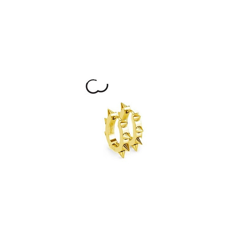 Boucles d'Oreille anneau à clip en acier chirurgical doré de couleur or en forme ovale motif pointe rock