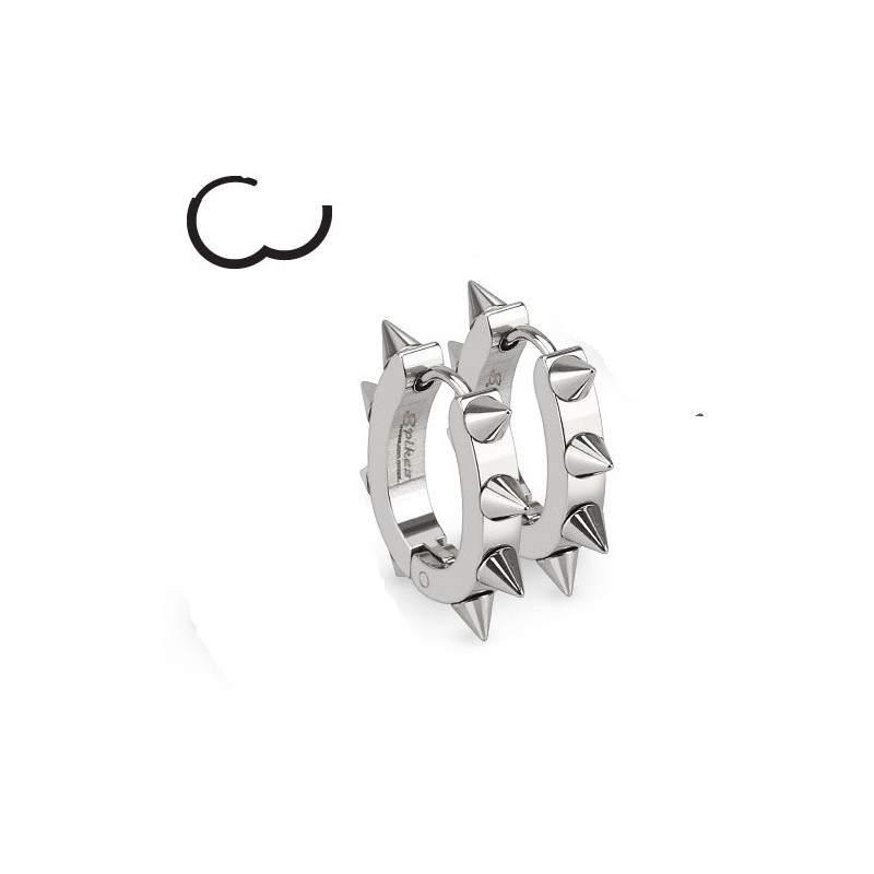 Boucles d'Oreille anneau à clip en acier chirurgical de couleur acier en forme ovale motif pointe rock