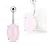 Piercing Nombril en acier chirurgical pierre naturel quartz rose ovale pas cher