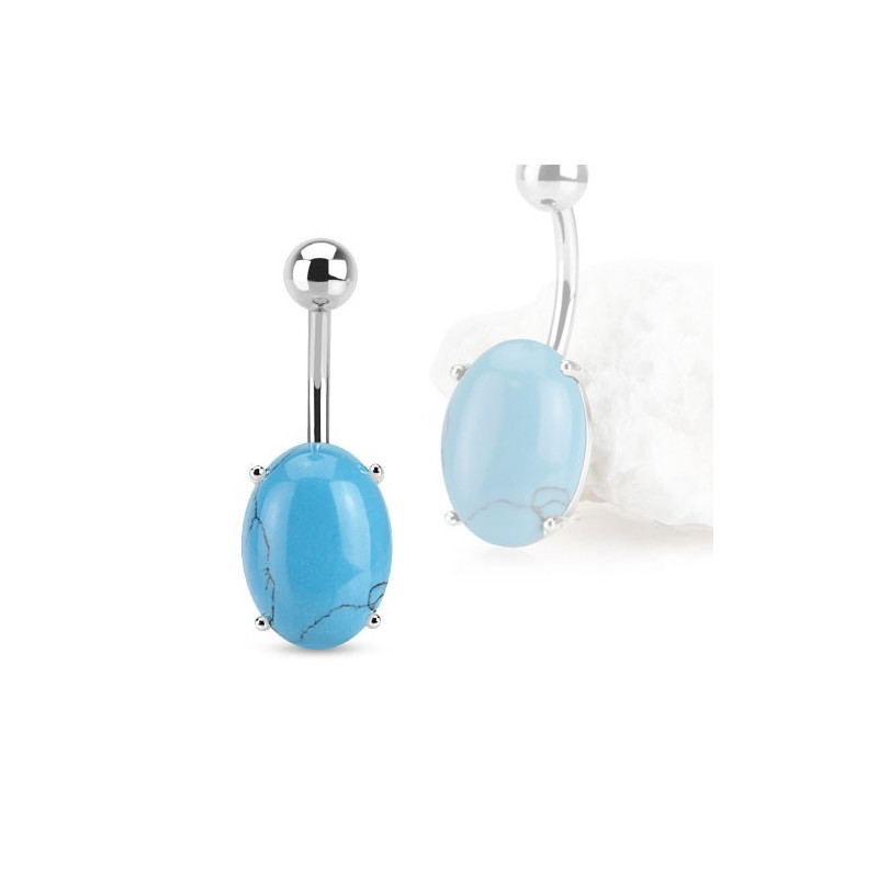 Piercing Nombril  acier chirurgical solitaire pierre naturel semi-précieuse Turquoise