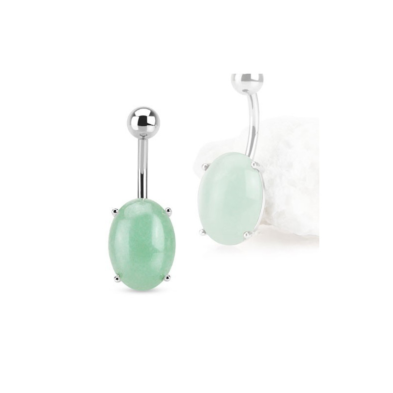 Piercing Nombril pierre naturel semi-précieuse Amazonite barre acier chirurgical