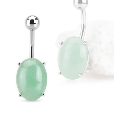 Piercing Nombril pierre naturel semi-précieuse Amazonite barre acier chirurgical