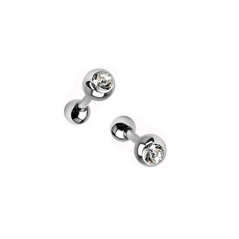 Piercing barbel d'oreille pour tragus cartilage et piercing hélix en acier chirurgical bille cristal blanc