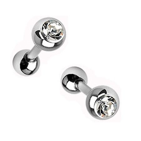 Piercing barbel d'oreille pour tragus cartilage et piercing hélix en acier chirurgical bille cristal blanc