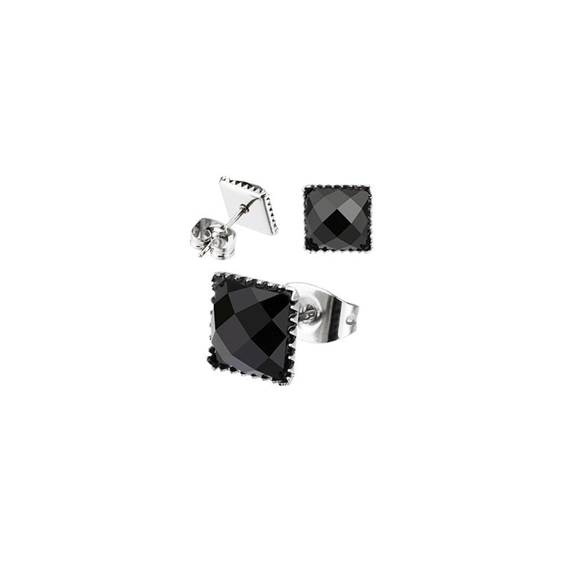 Boucle d’oreille rock carrée Onyx noir en acier chirurgical 316l pour homme