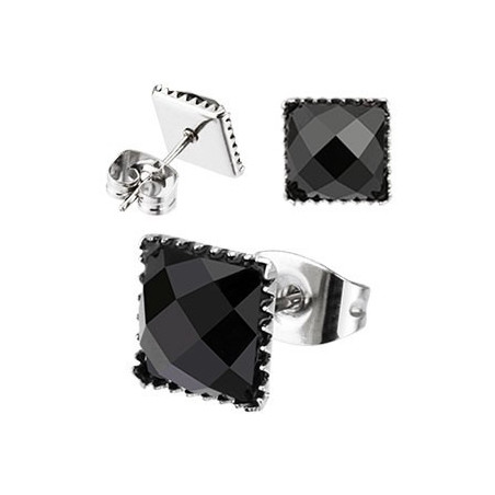 Boucle d’oreille rock carrée Onyx noir en acier chirurgical 316l pour homme